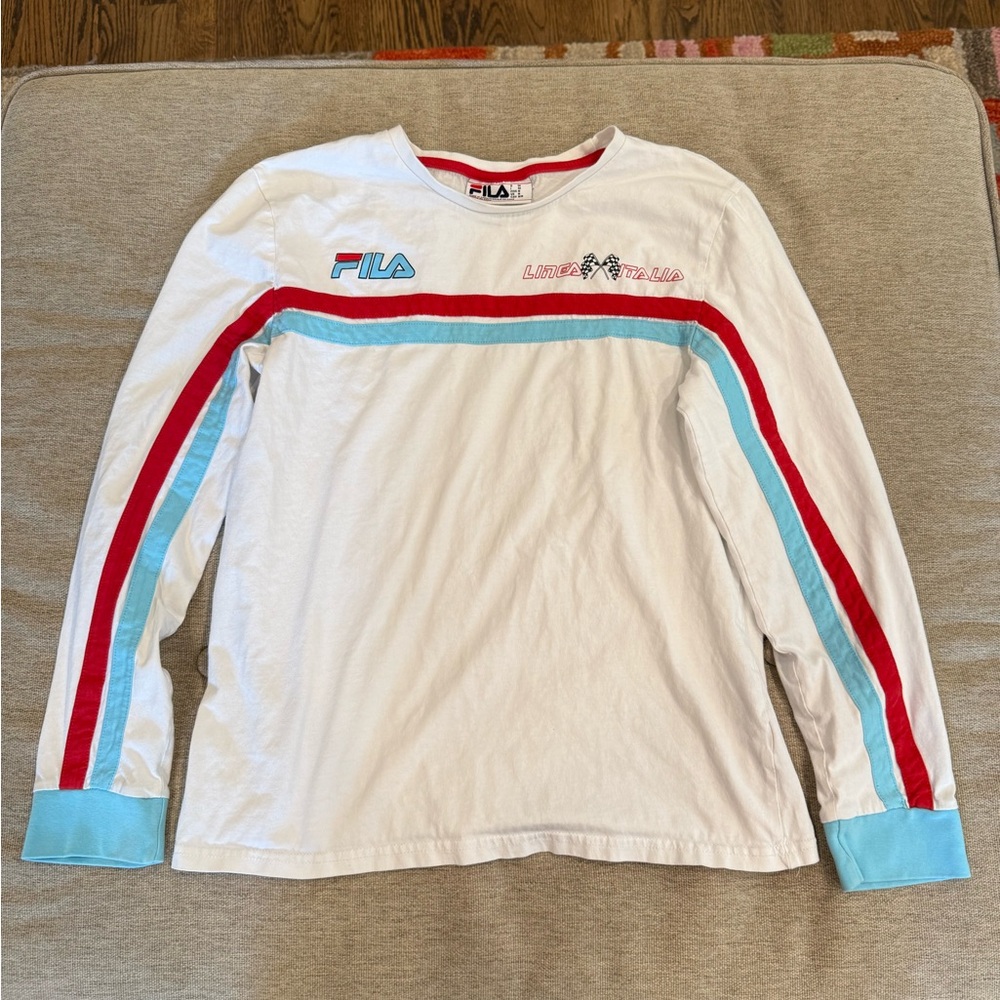 Fila White Long Sleeve Shirt with Red and Blue Stripes Linea Italia size M